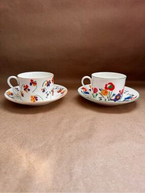 Set of 2 “Dessin Musee” (Museum Drawing) Floral Cup and Saucer by Hoya Japan